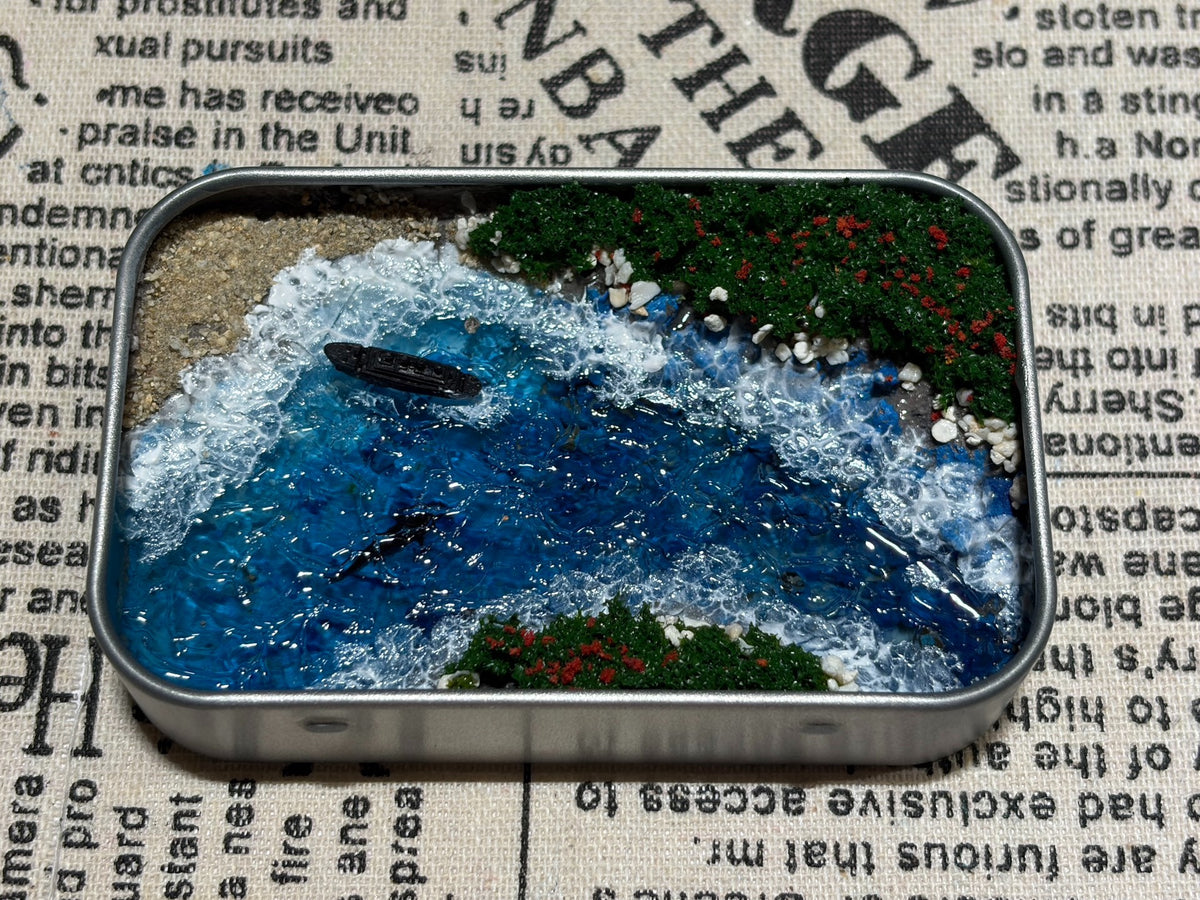 Handcrafted Miniature Landscape Tin Box Coastal Scene