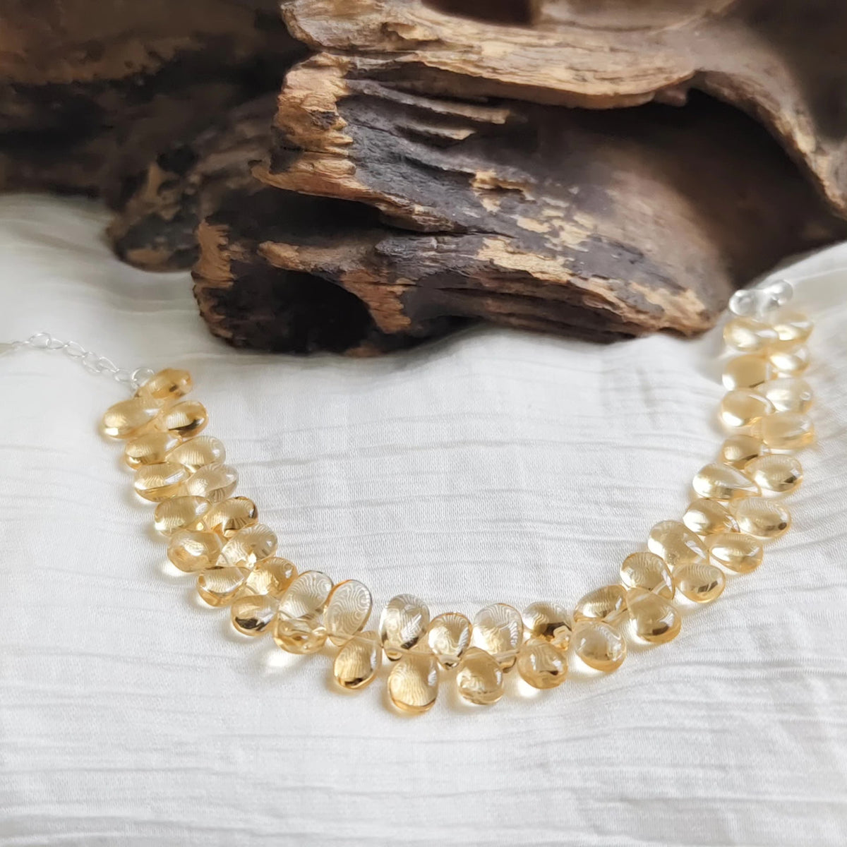 Natural Brazilian Yellow Citrine Teardrop Bracelet Silver Clasp