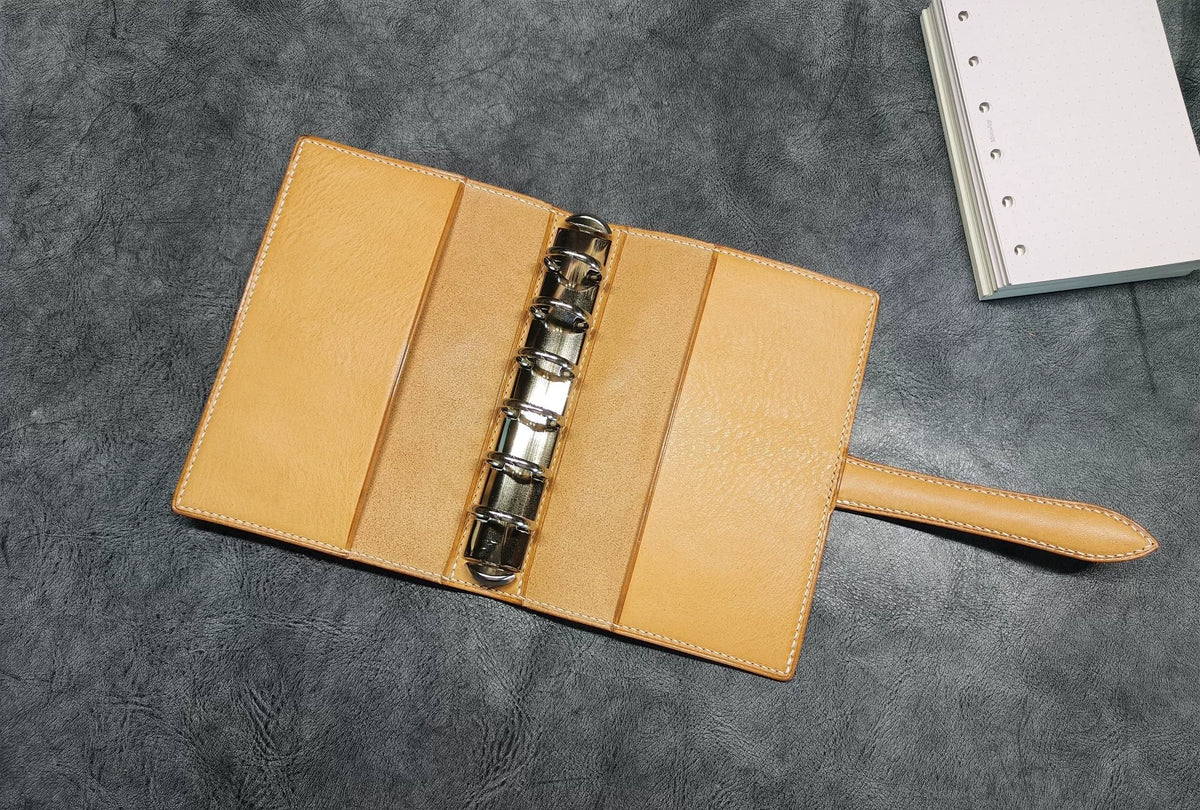 Cuaderno de cuero hojas sueltas A7 con 20 anillos