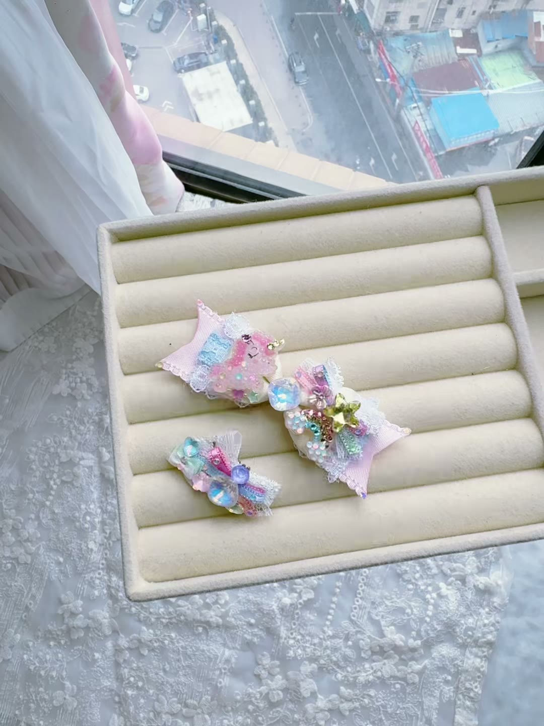 Pink Unicorn Bow Butterfly Hair Clip Set