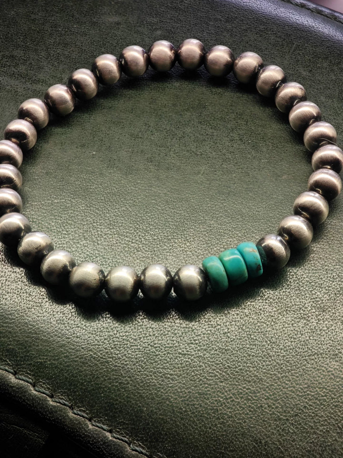 6mm Silver Bead Turquoise Bracelet