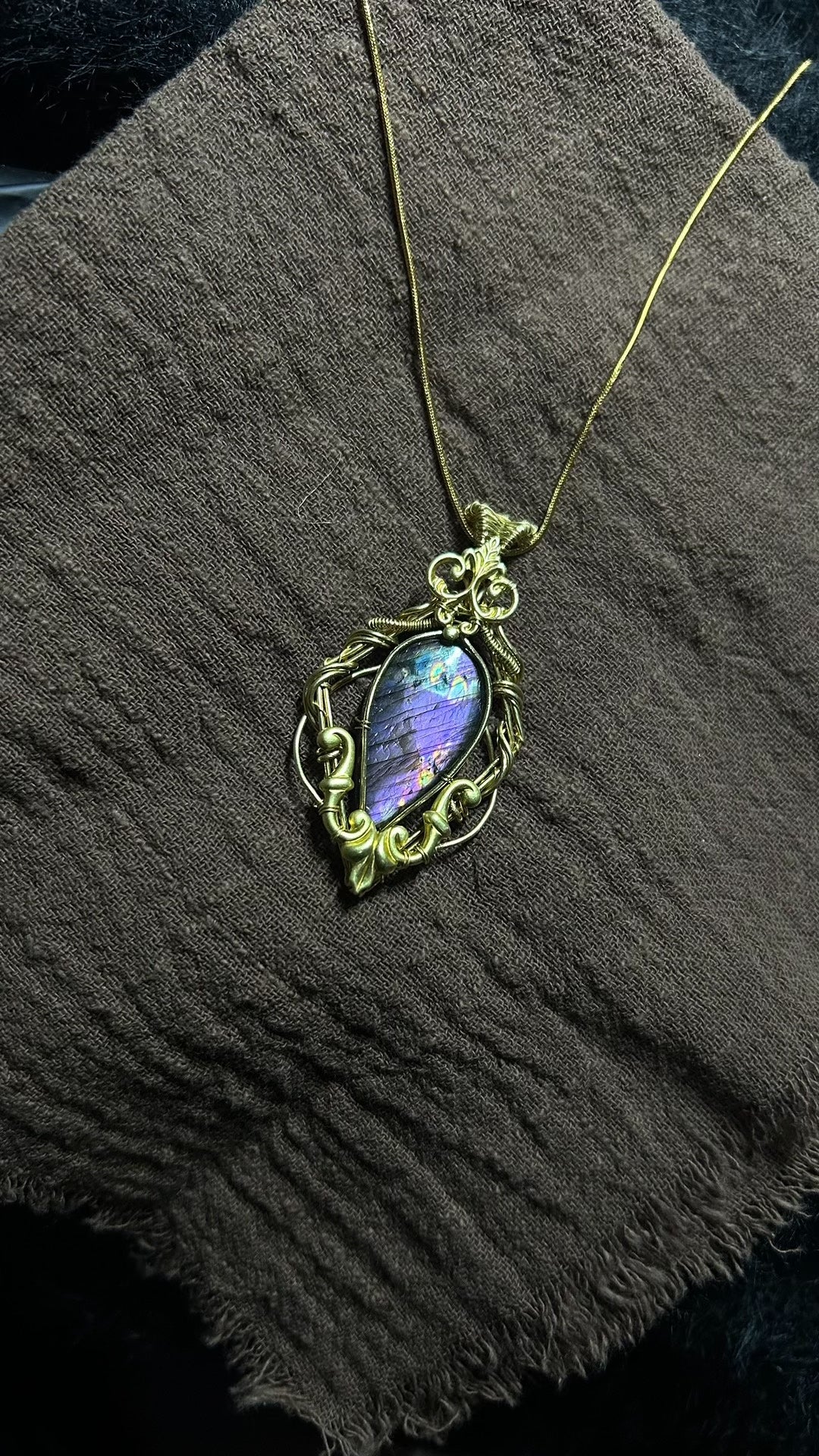 Wire Wrapped Labradorite Pendant with Snake Chain