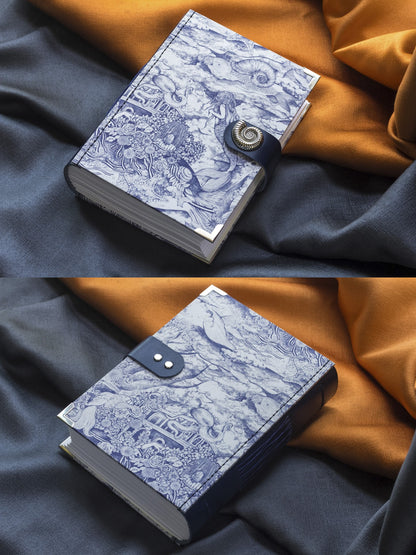 Handmade Blue and White Sea Pattern Fabric Journal, Nautilus Clasp