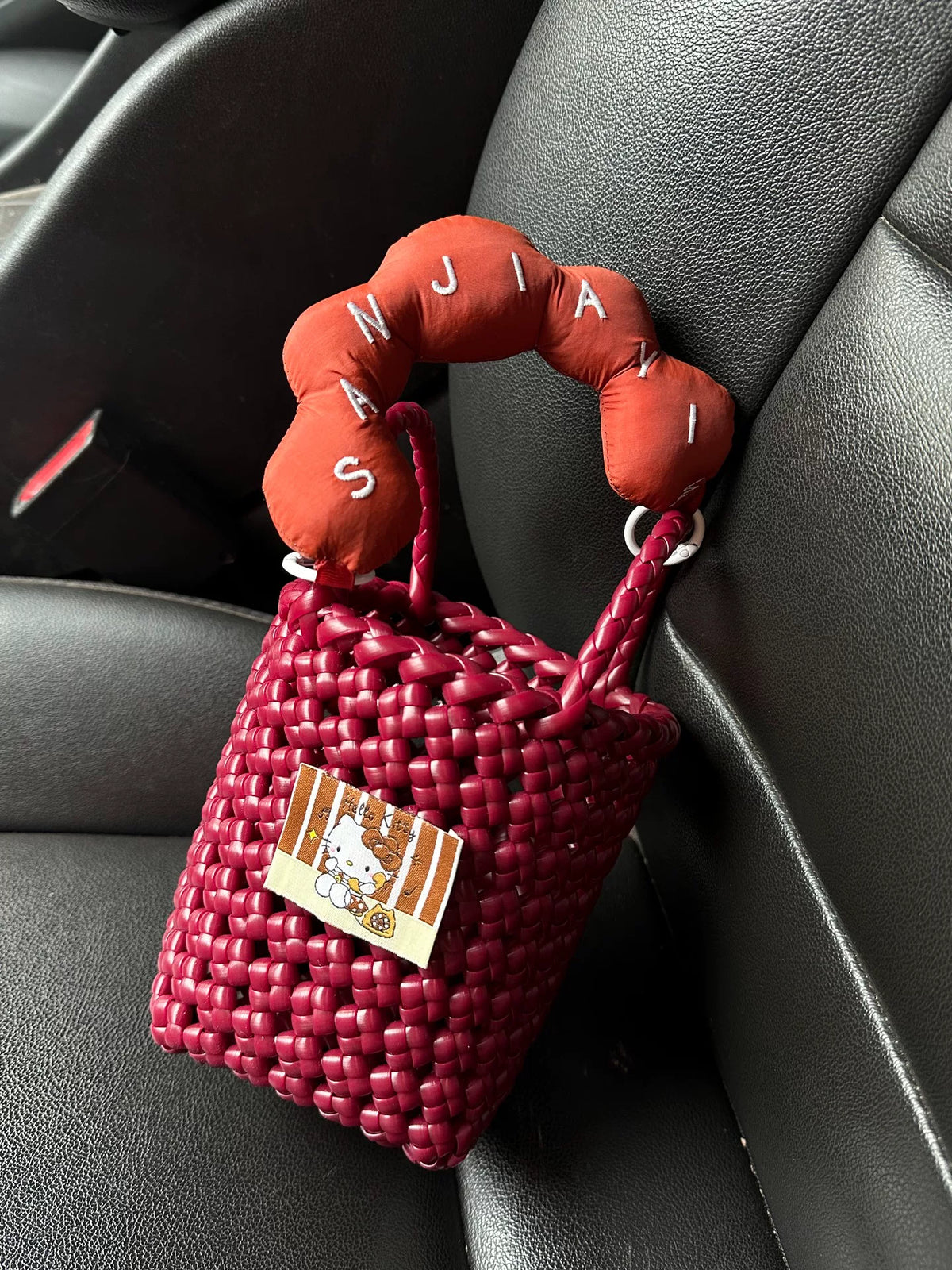 Borsa a Secchio in Rattan Rosso Ciliegia