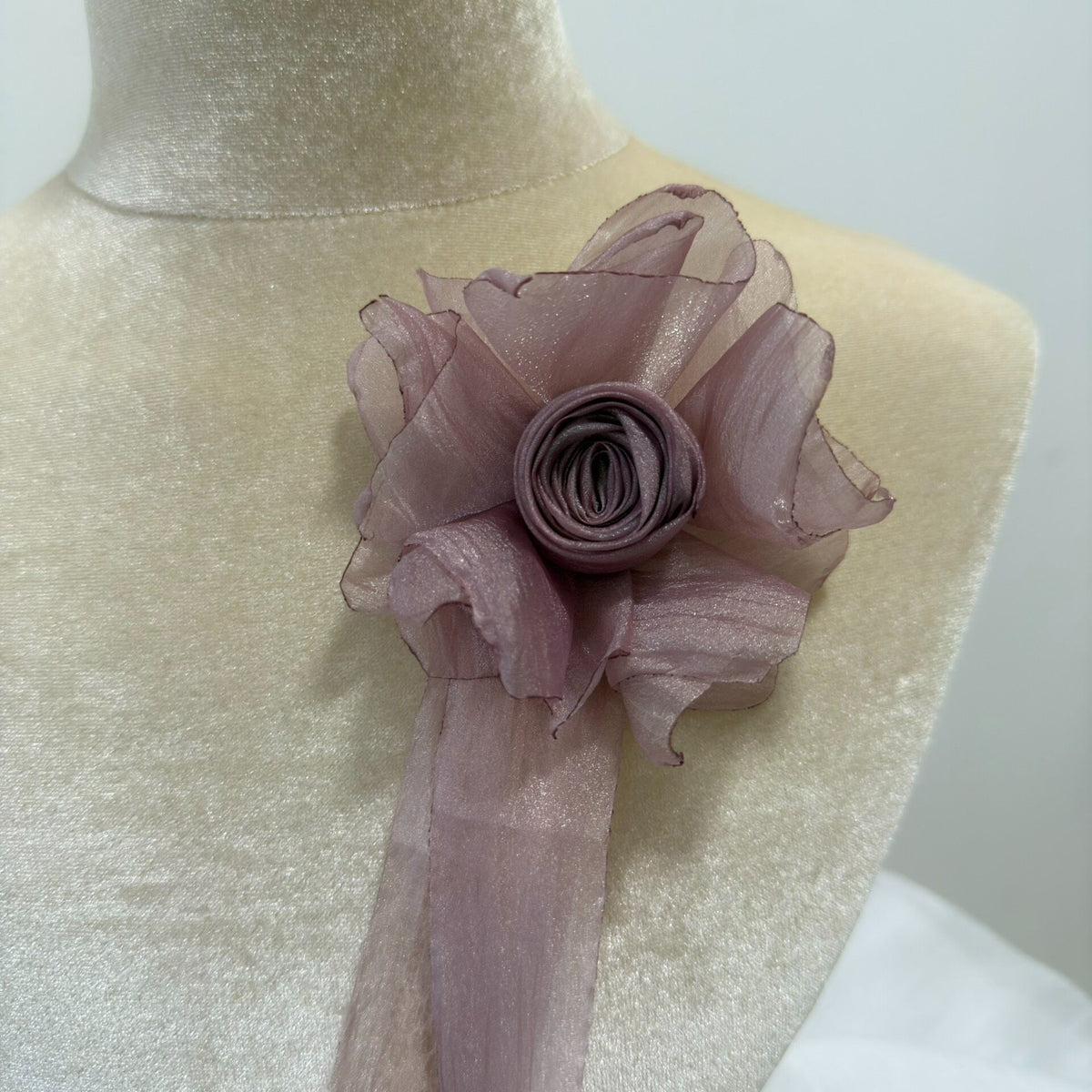 Handmade Fabric Flower Brooch with Ribbons