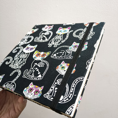Customizable Handmade Watercolor Sketchbook with Skeletal Cat Cover