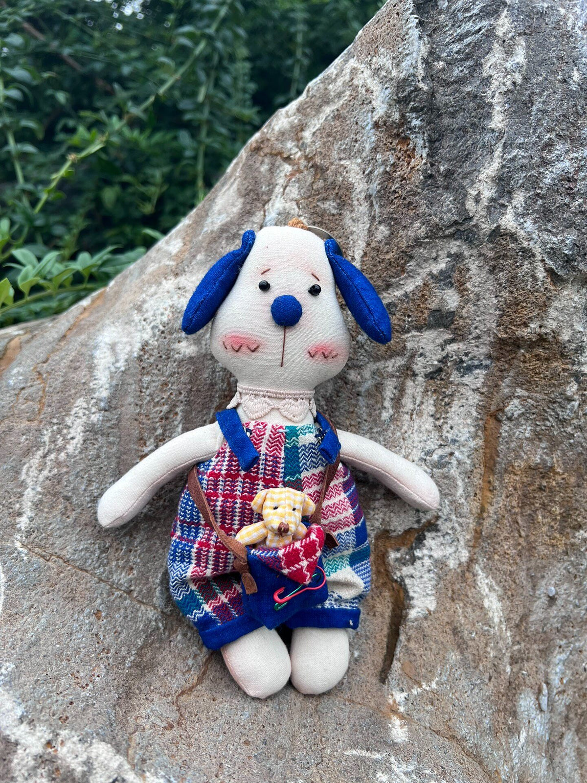 Handmade Folk Dog Plush Bag Charm Keychain