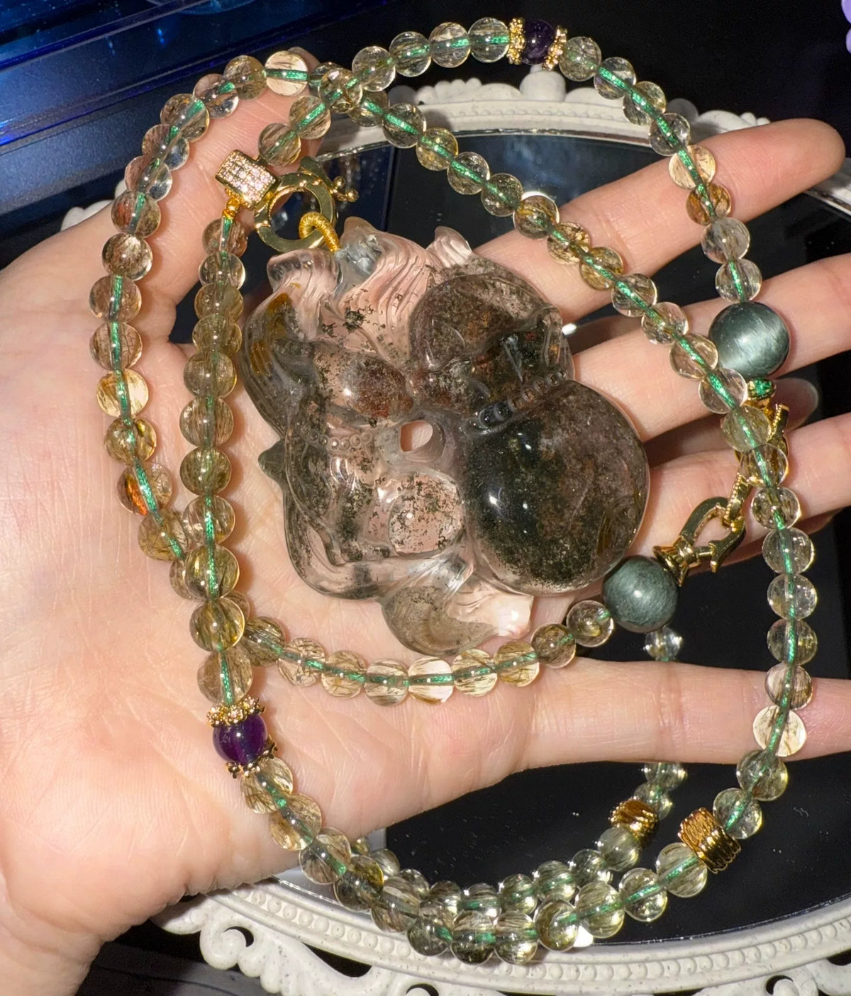 Handgehouwde Ghost Pendant Kralenketting