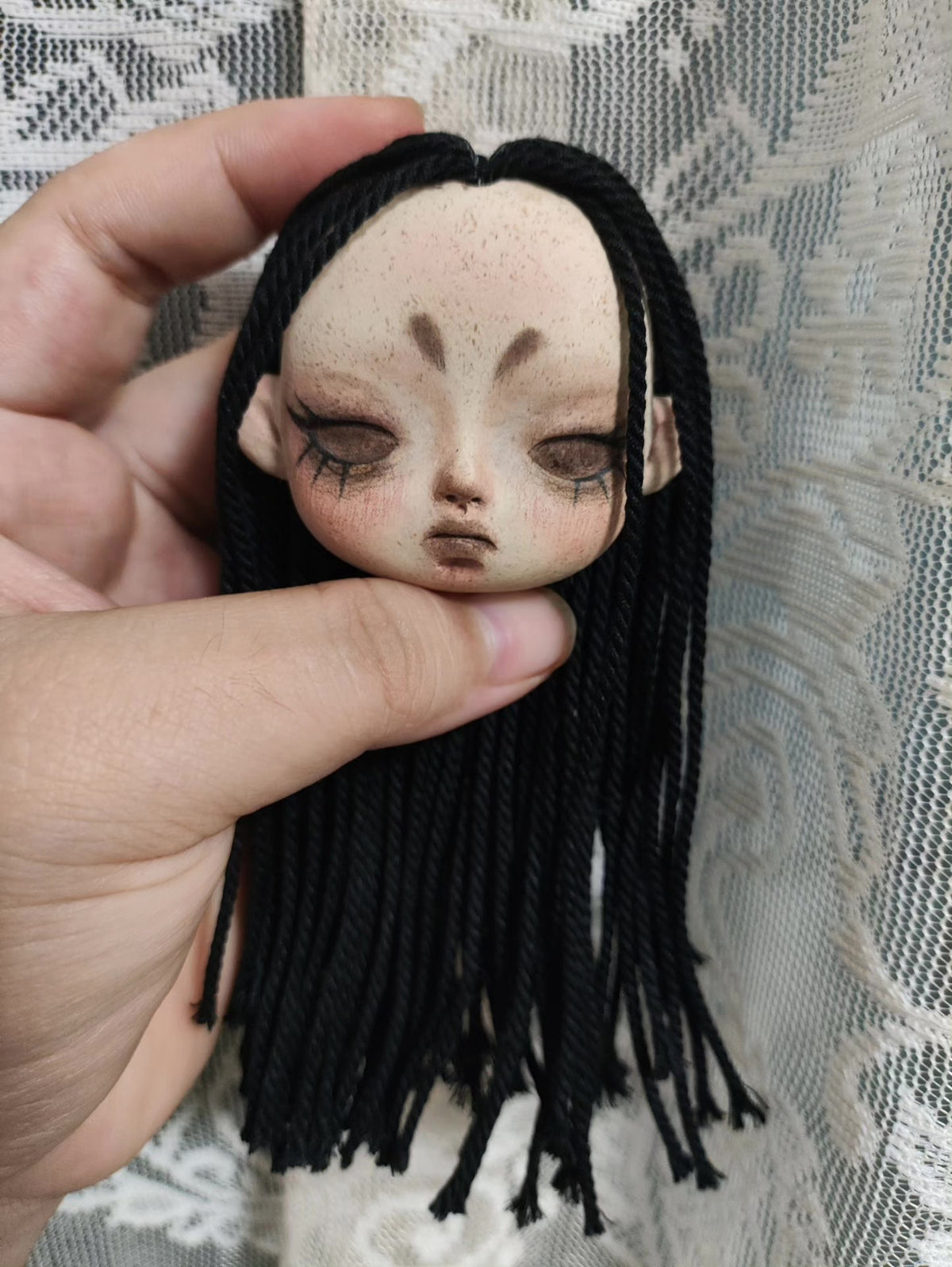 Handmade Doll Head Pendant Necklace Stone Clay