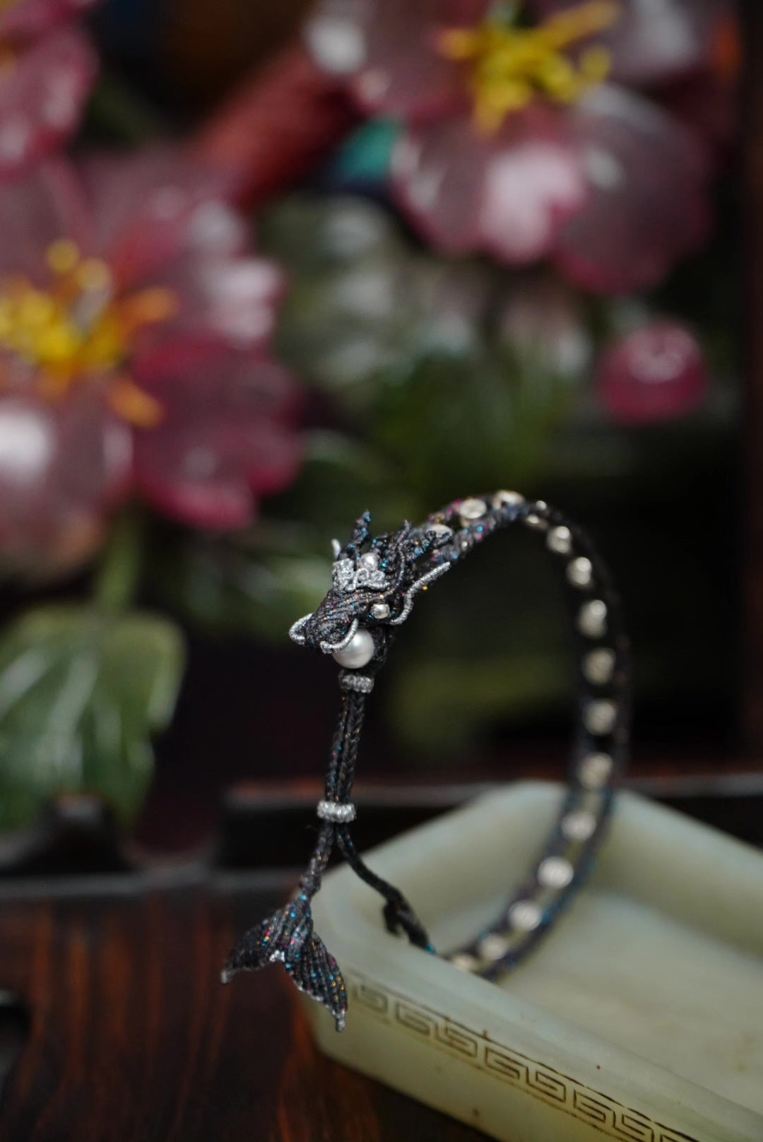 Handwoven Dragon Head Bracelet Black Waxed Thread