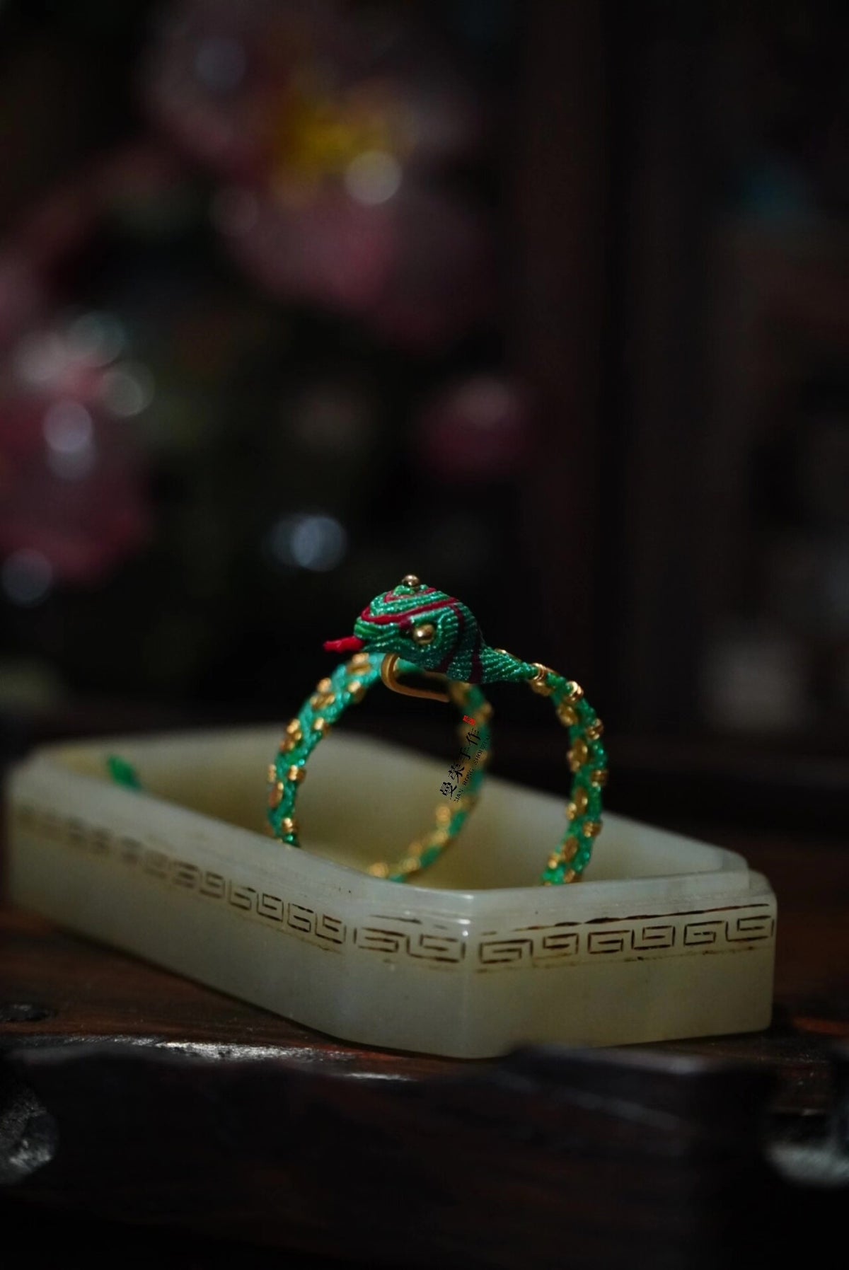 Handwoven Green Snake Bracelet with Gold Coins