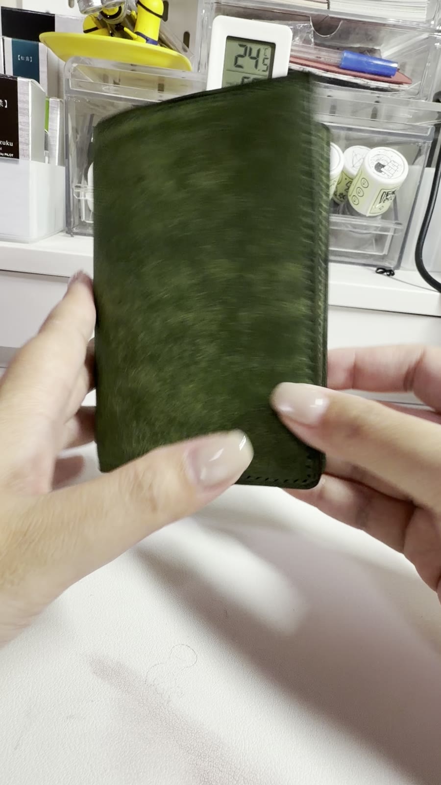 Hand Stitched Green Leather Bifold Binder Cover