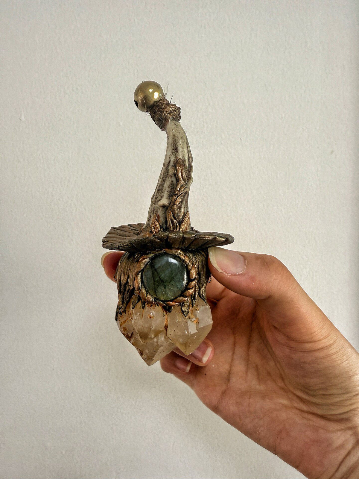 Witch Hat Wand Pendant Labradorite Quartz Necklace