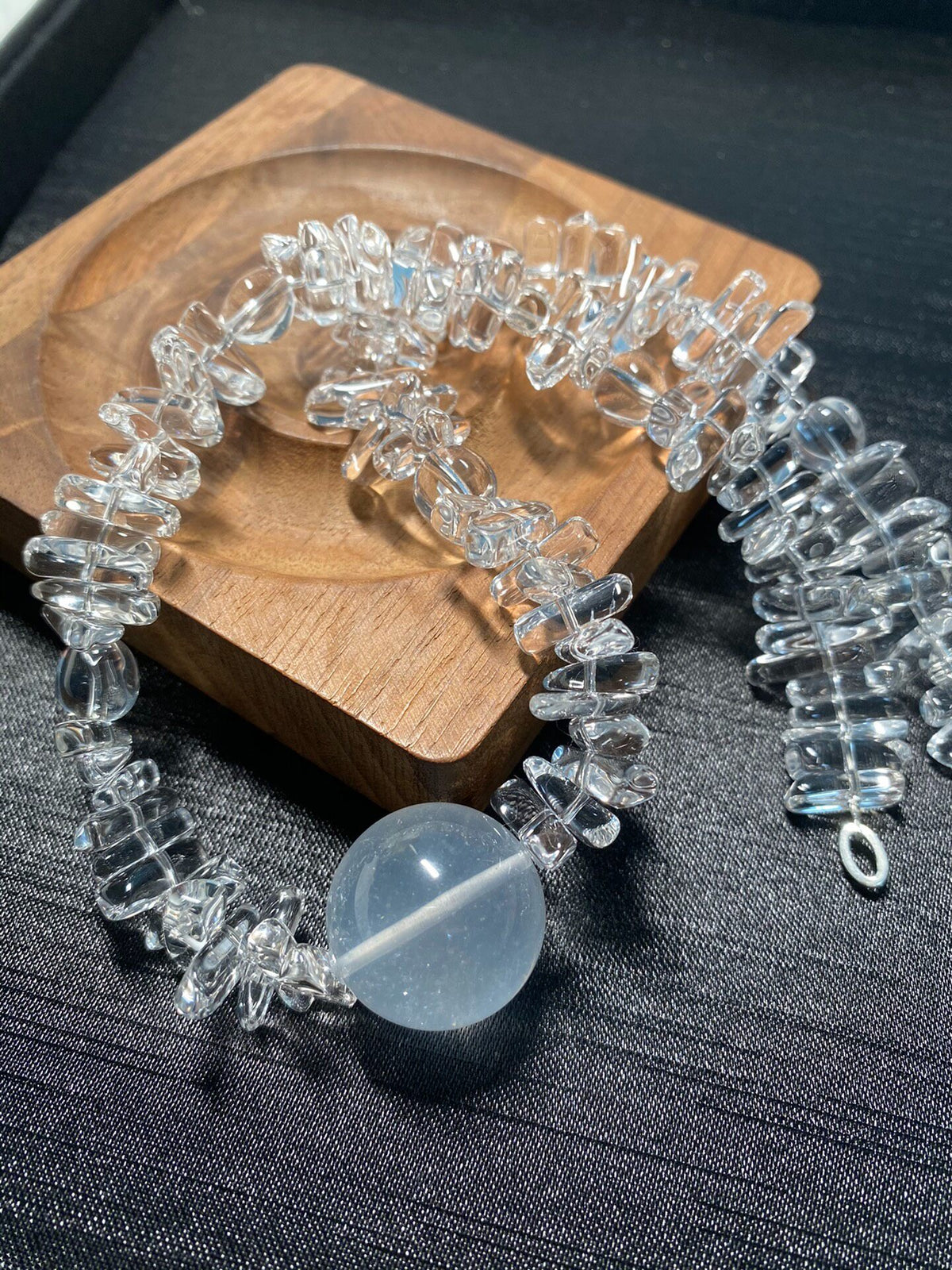 White Crystal Necklace Long Beads