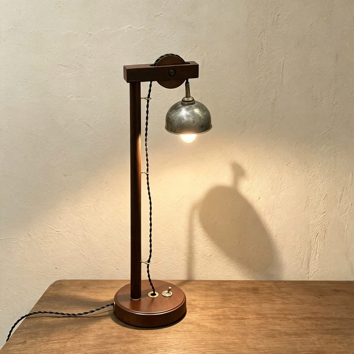 Vintage Solid Wood Table Lamp Industrial Design