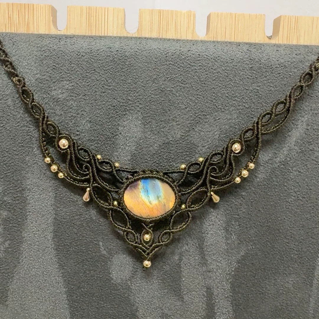 Handcrafted Labradorite Cord Bib Necklace