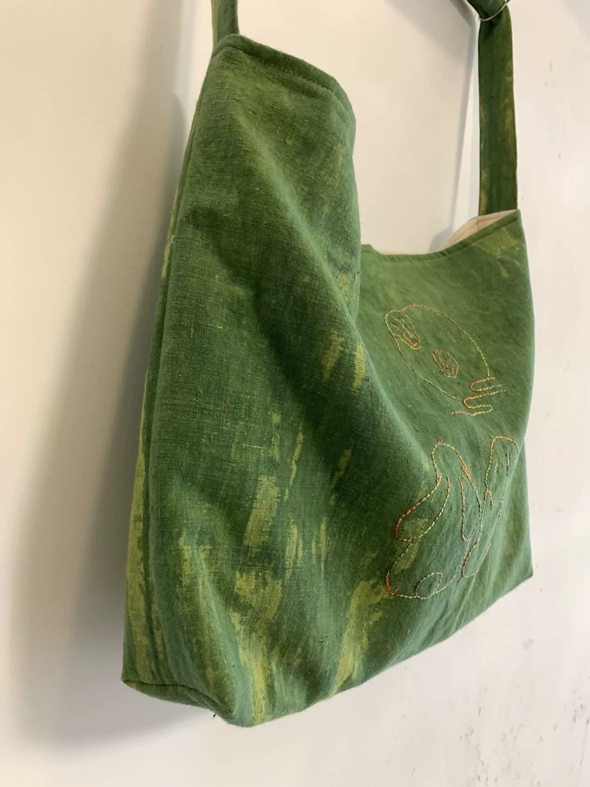 Plant Dyed Woven Cotton Tote with Rabbit Embroidery