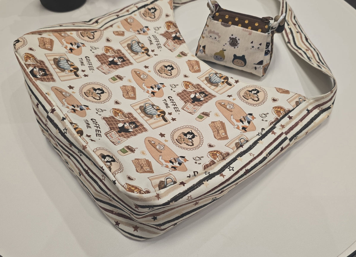 Coffee Cat Print Shoulder Bag