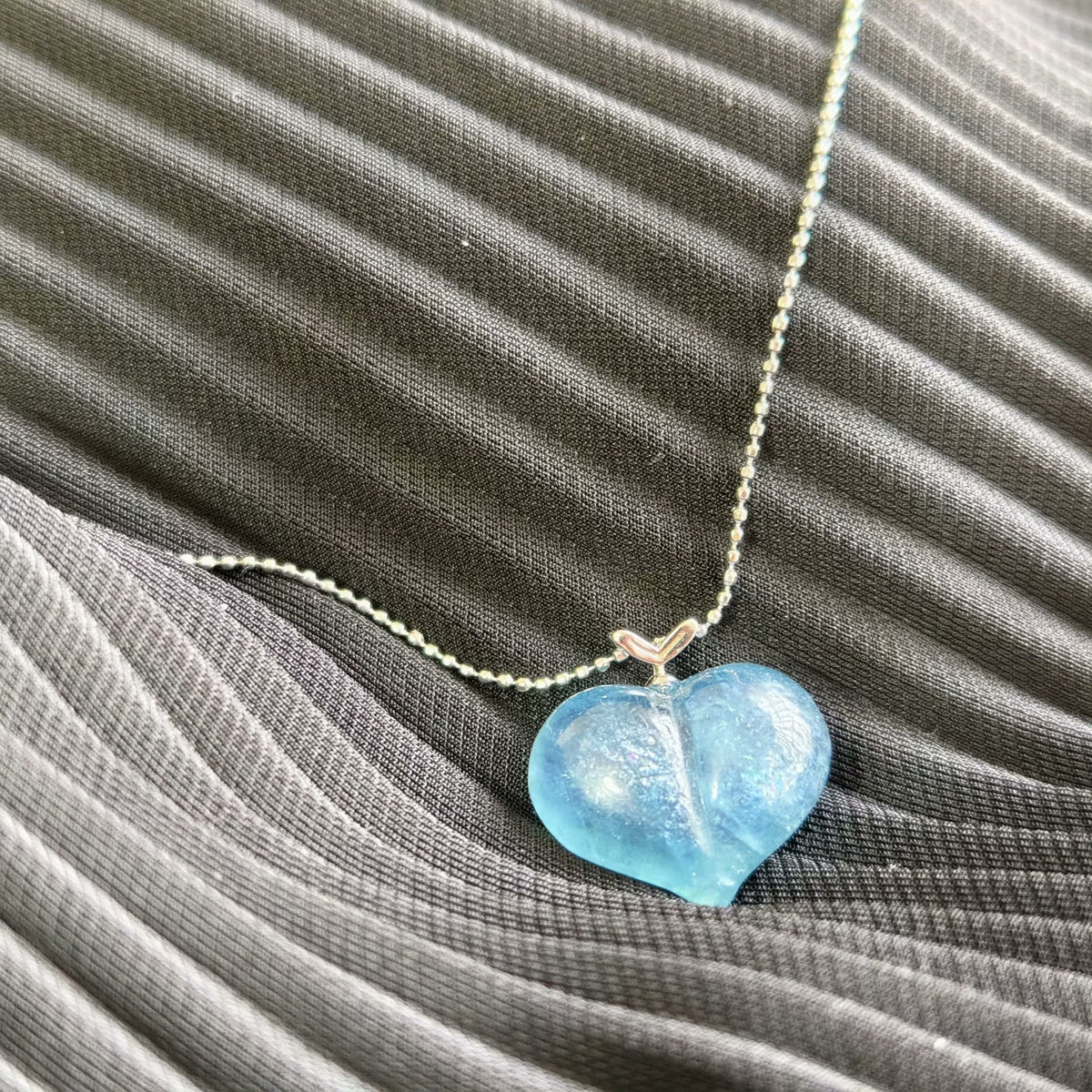 Collana con Ciondolo a Cuore in Acquamarina Naturale