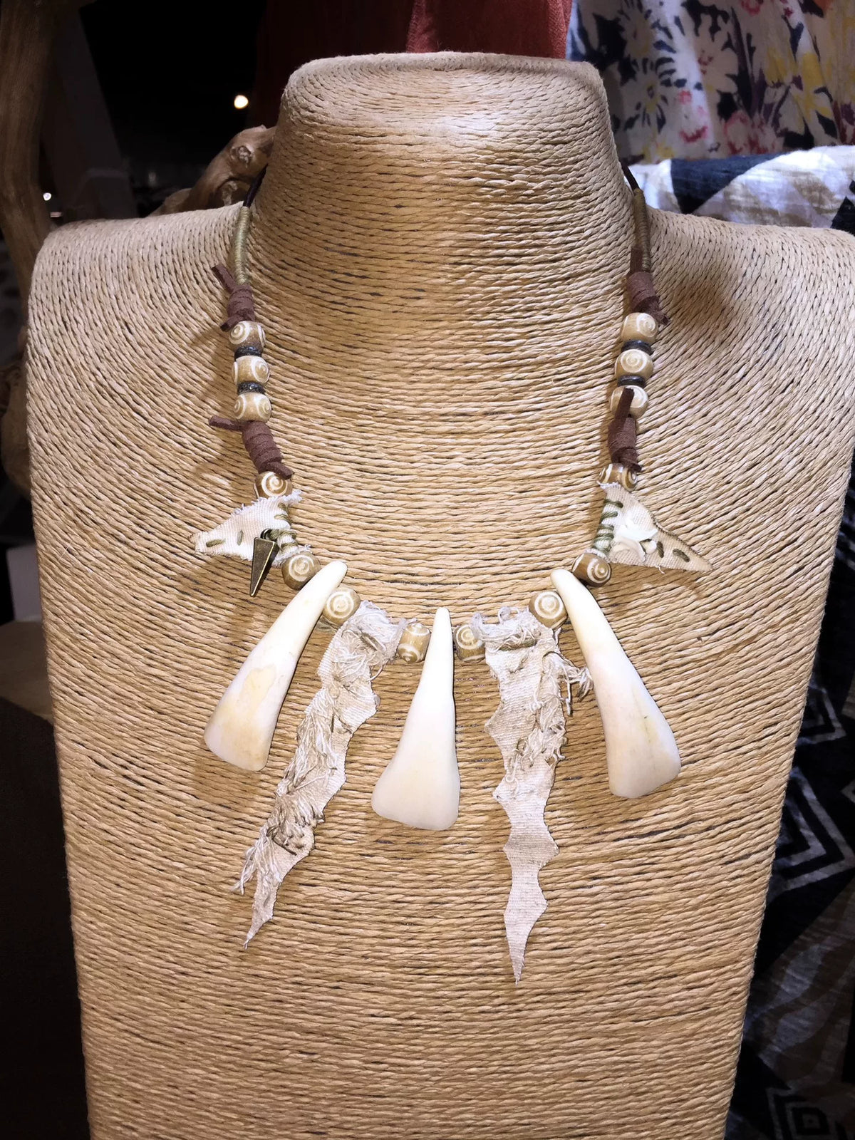 Tribal Tassel Cow Tooth Bone Necklace