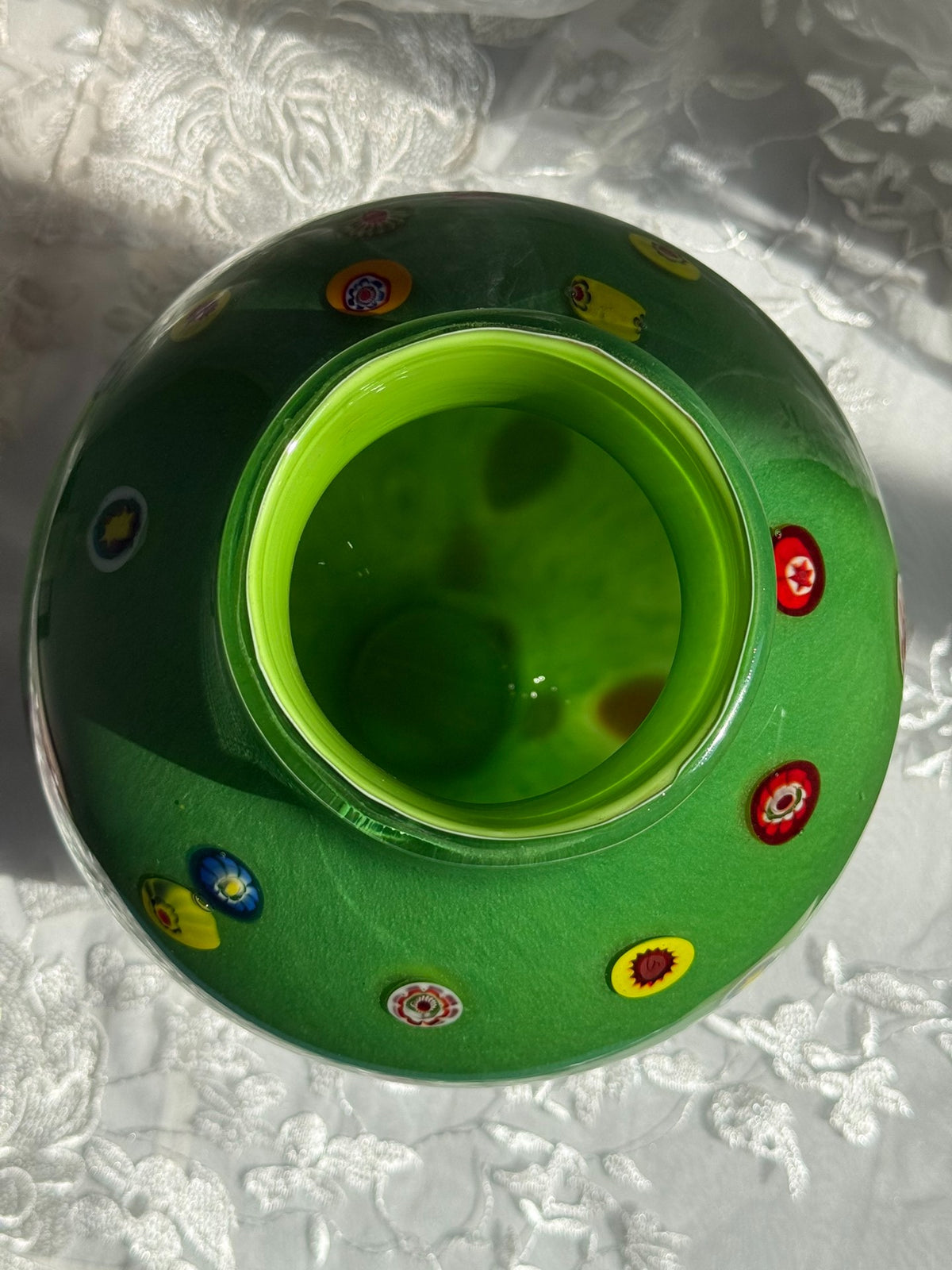 Vintage Green Millefiori Glass Vase