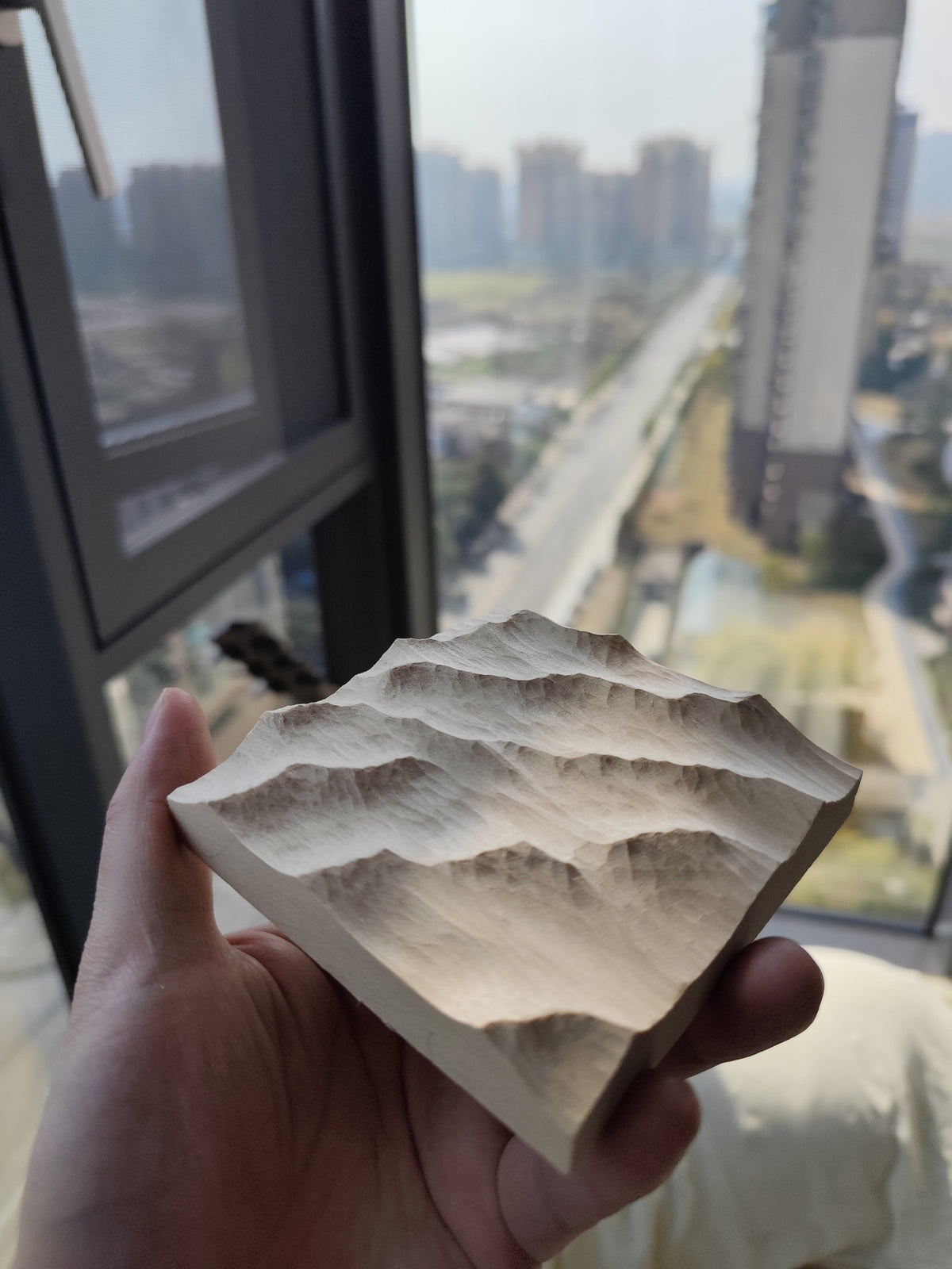 Handcrafted Linden Wood Wave Relief Carving