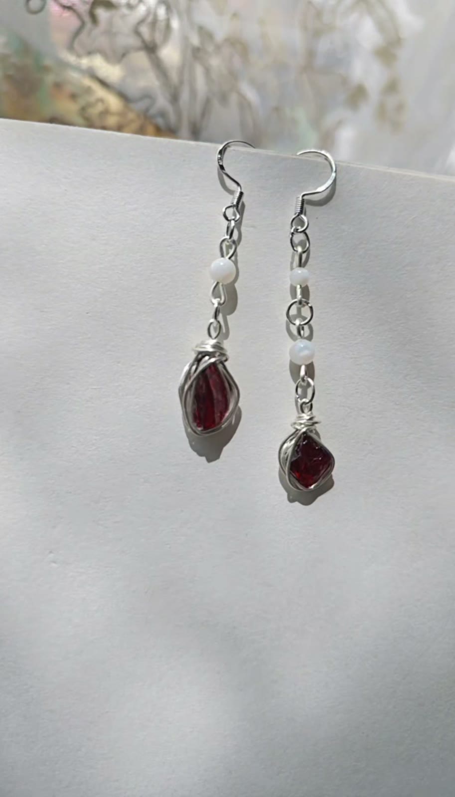 Natural Red Garnet Silver Ear Hook Earrings