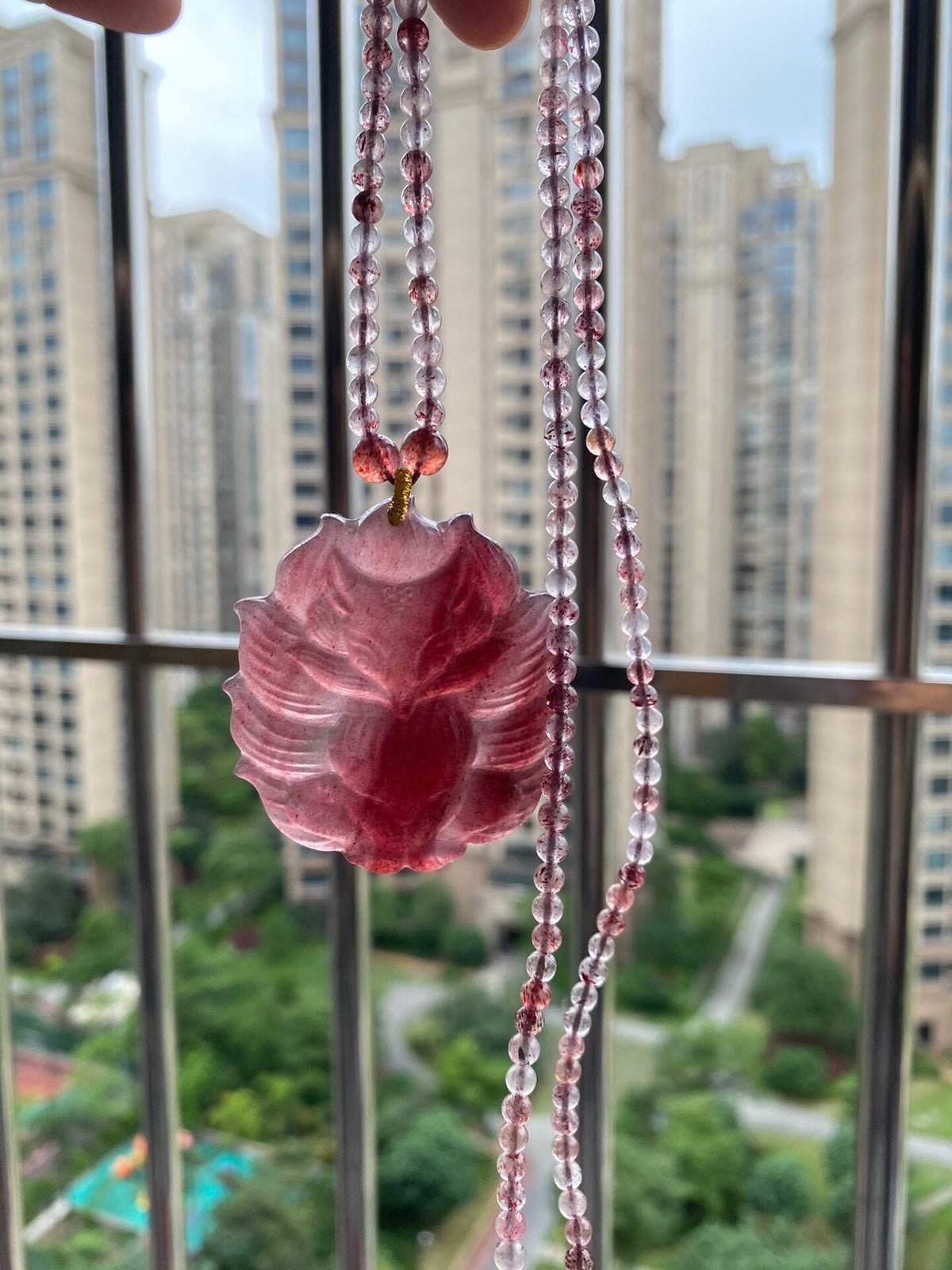 Strawberry Quartz Fox Pendant Necklace