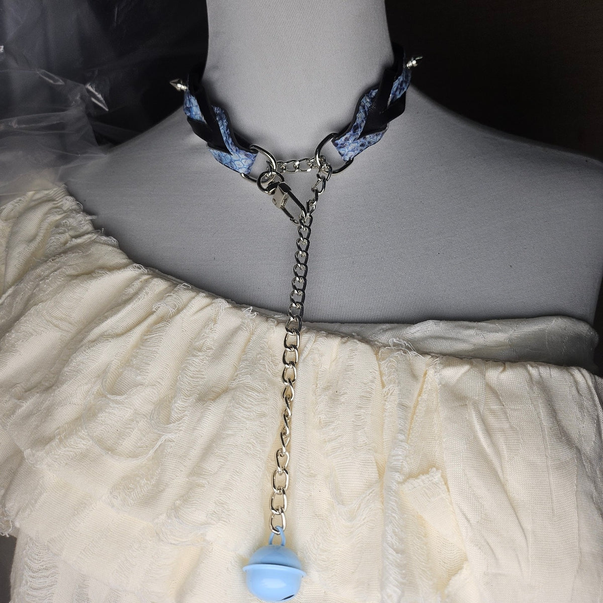 Twisted Snakeskin Leather Choker with O-Rings