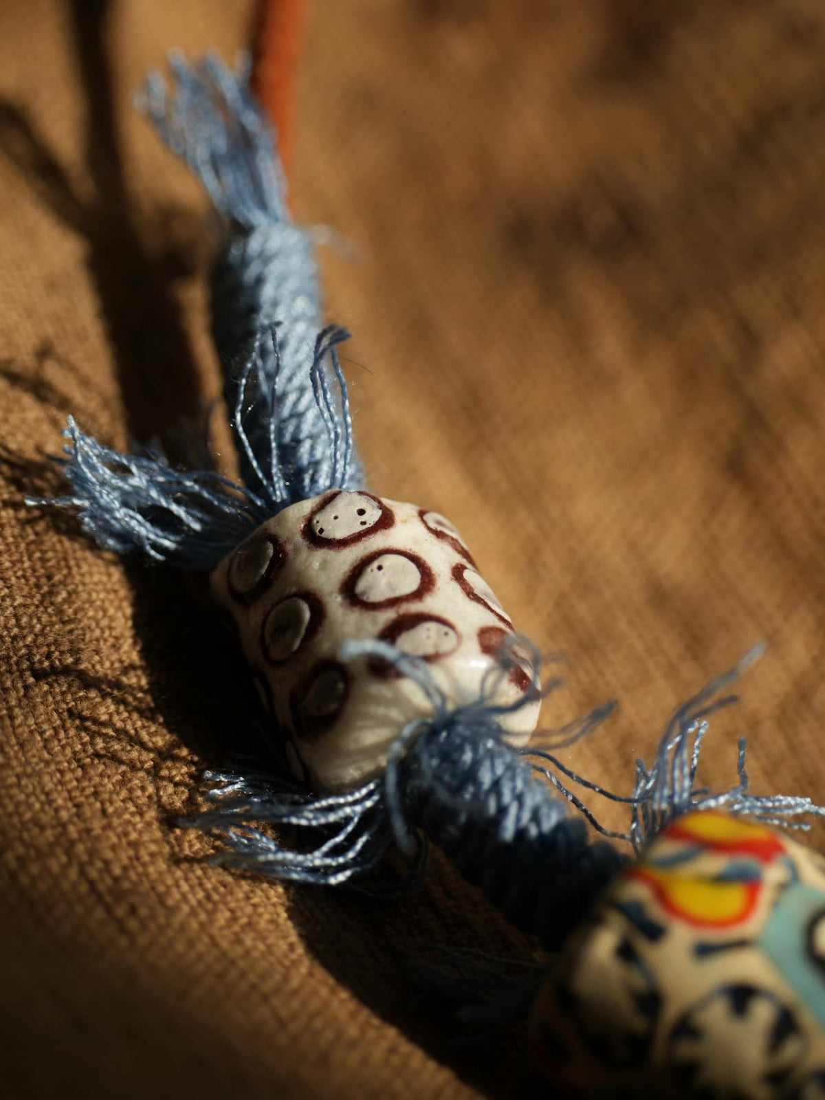 Handmade Glass Bead Necklace with Leather Cord