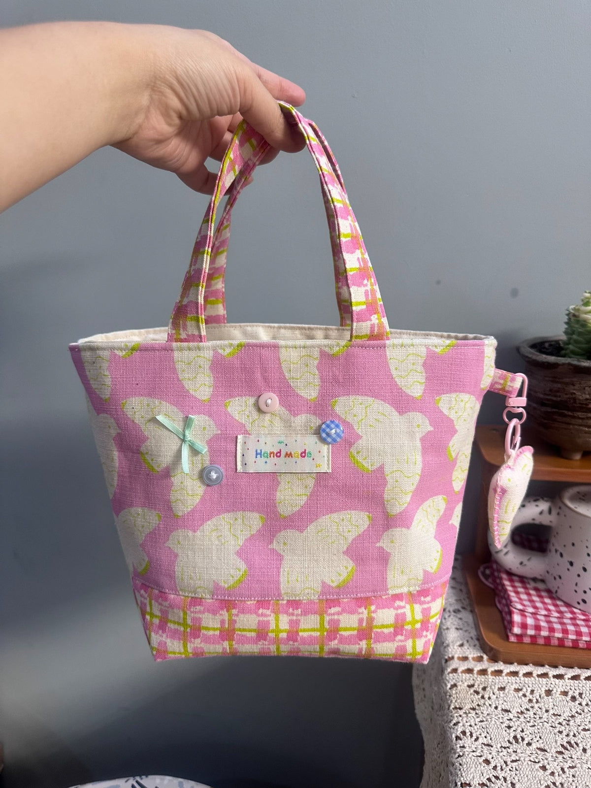 Handwoven Pink Bird Tote Bag