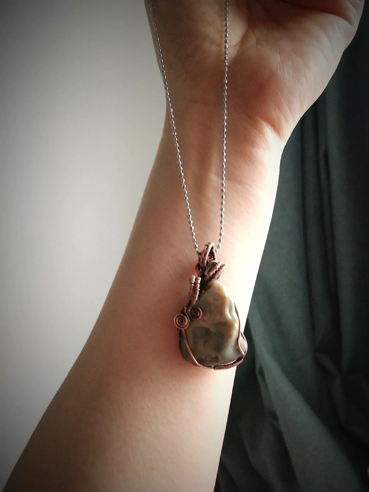 Copper Wire Wrapped Alashan Jasper Pendant