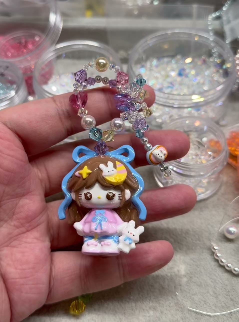 Handmade Purple Rabbit KT Phone Strap Bag Charm