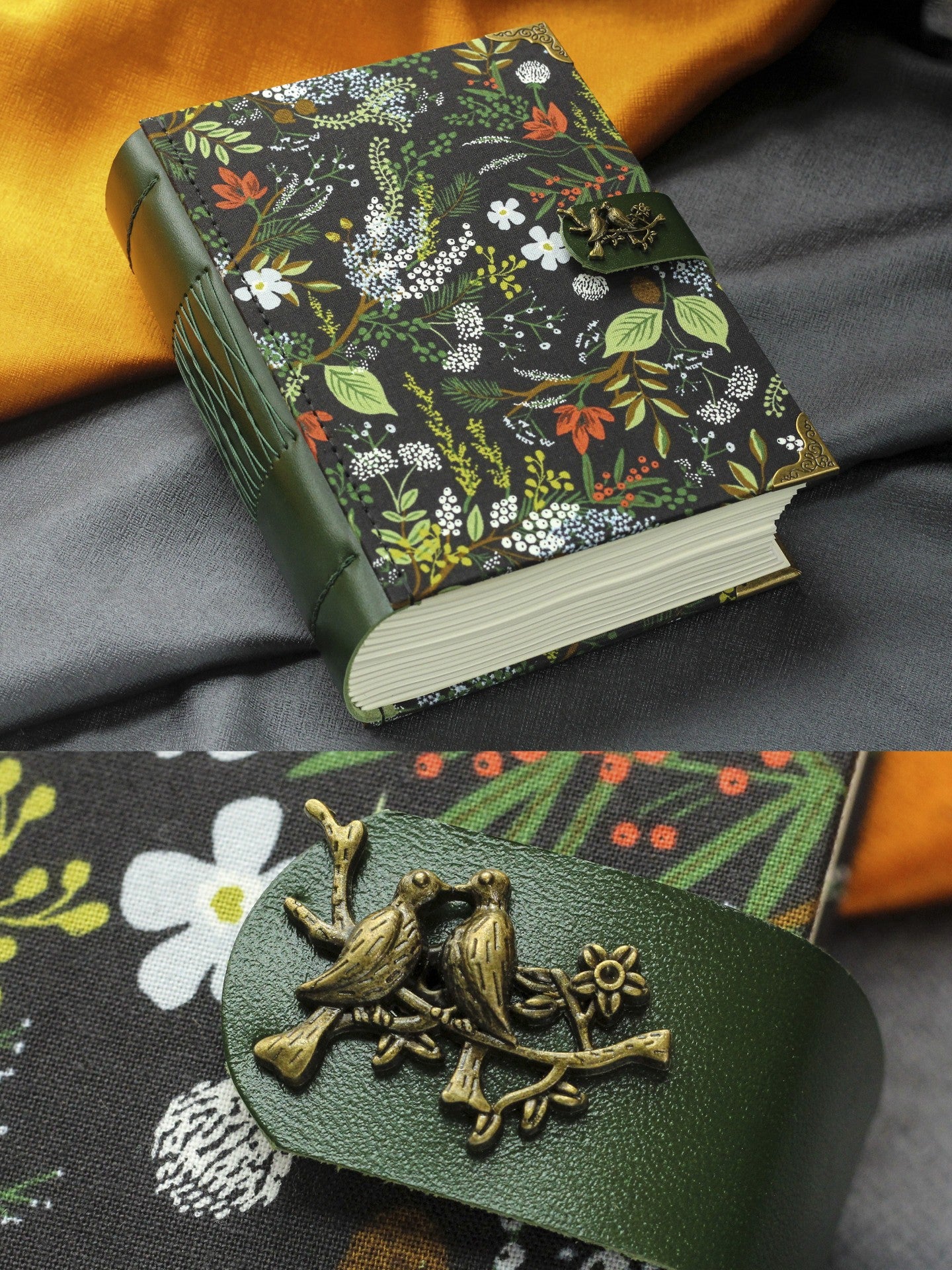 Floral Notebook with Metal Bird Clasp and 120gsm Blank Pages