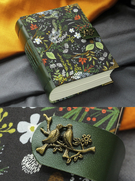 Floral Notebook with Metal Bird Clasp and 120gsm Blank Pages