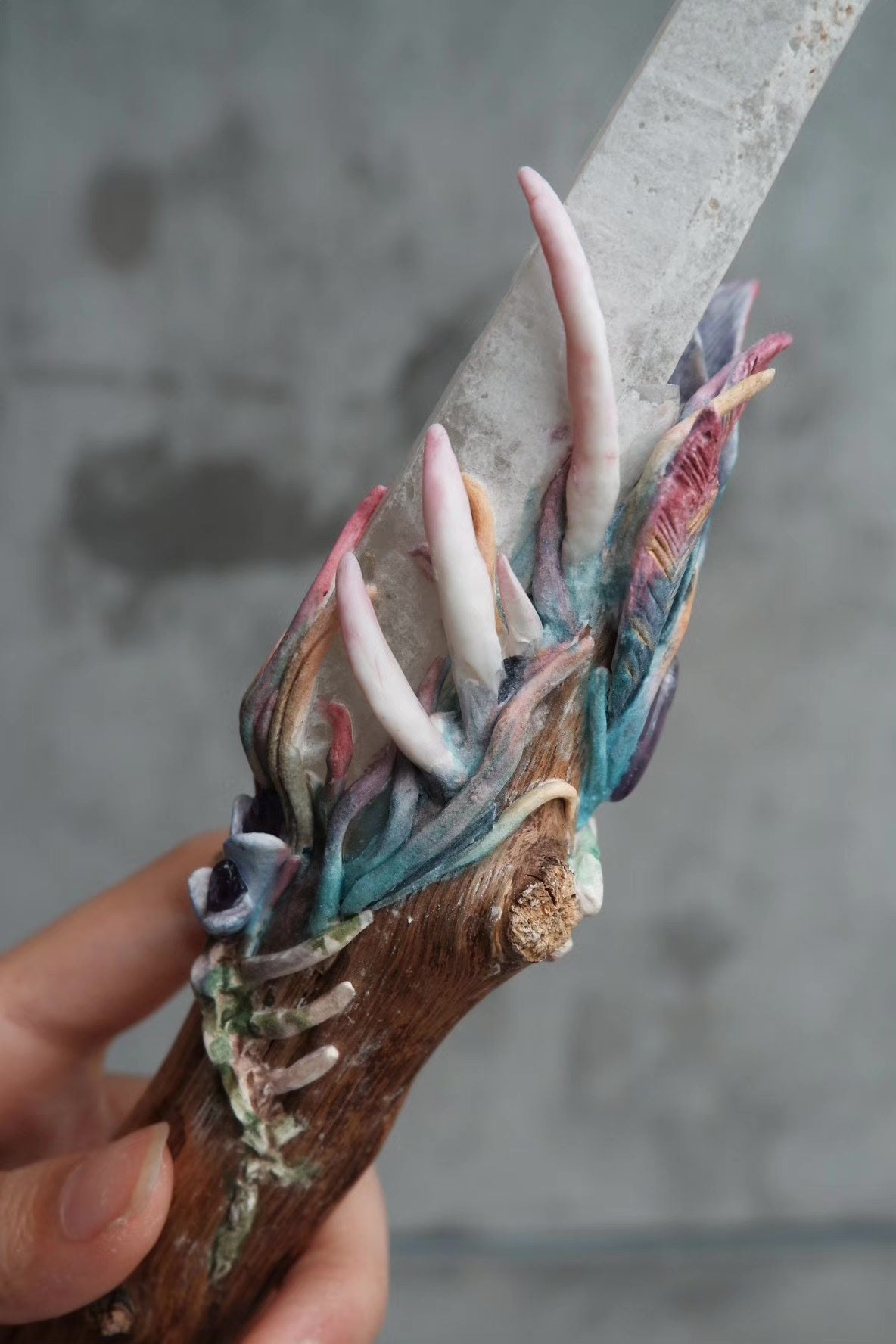 Handcrafted Crystal Wand Amethyst Driftwood
