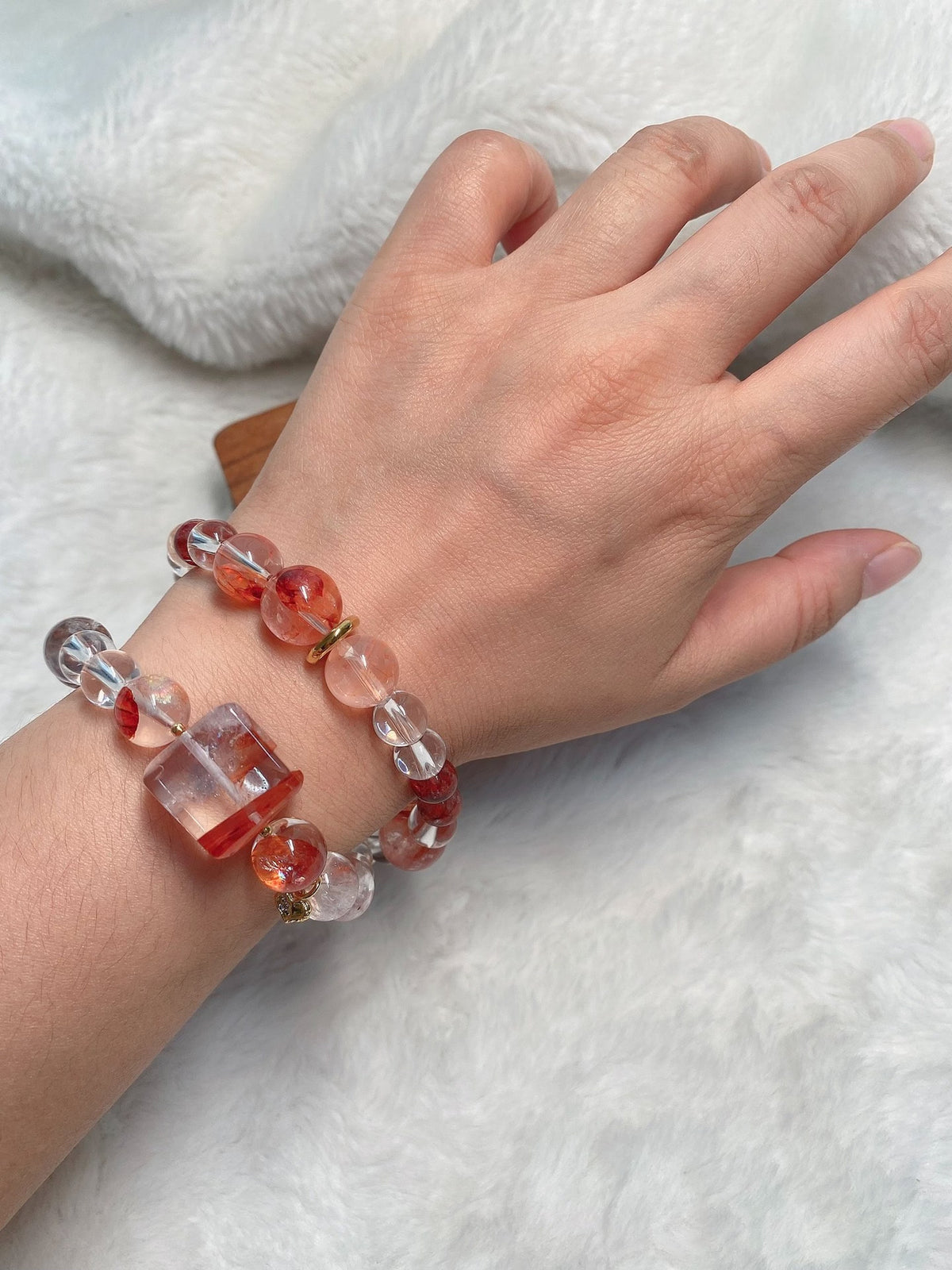 White Quartz Double Loop Bracelet with Jiao Hua