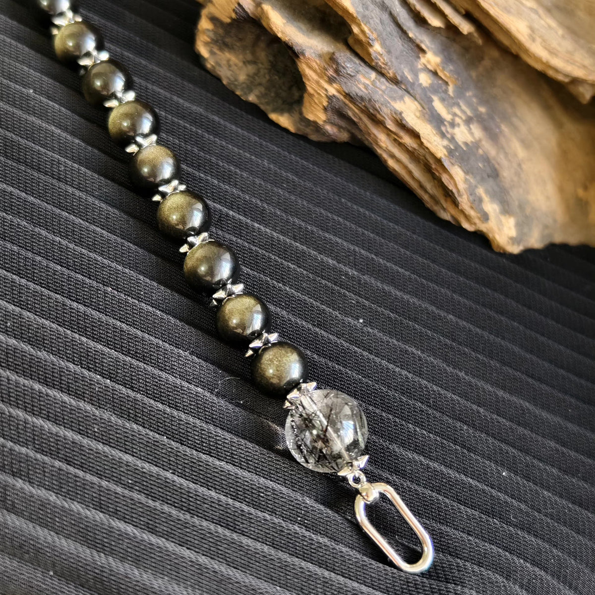 Gold-Obsidian Schwarzer Rholderquarz Perlenband