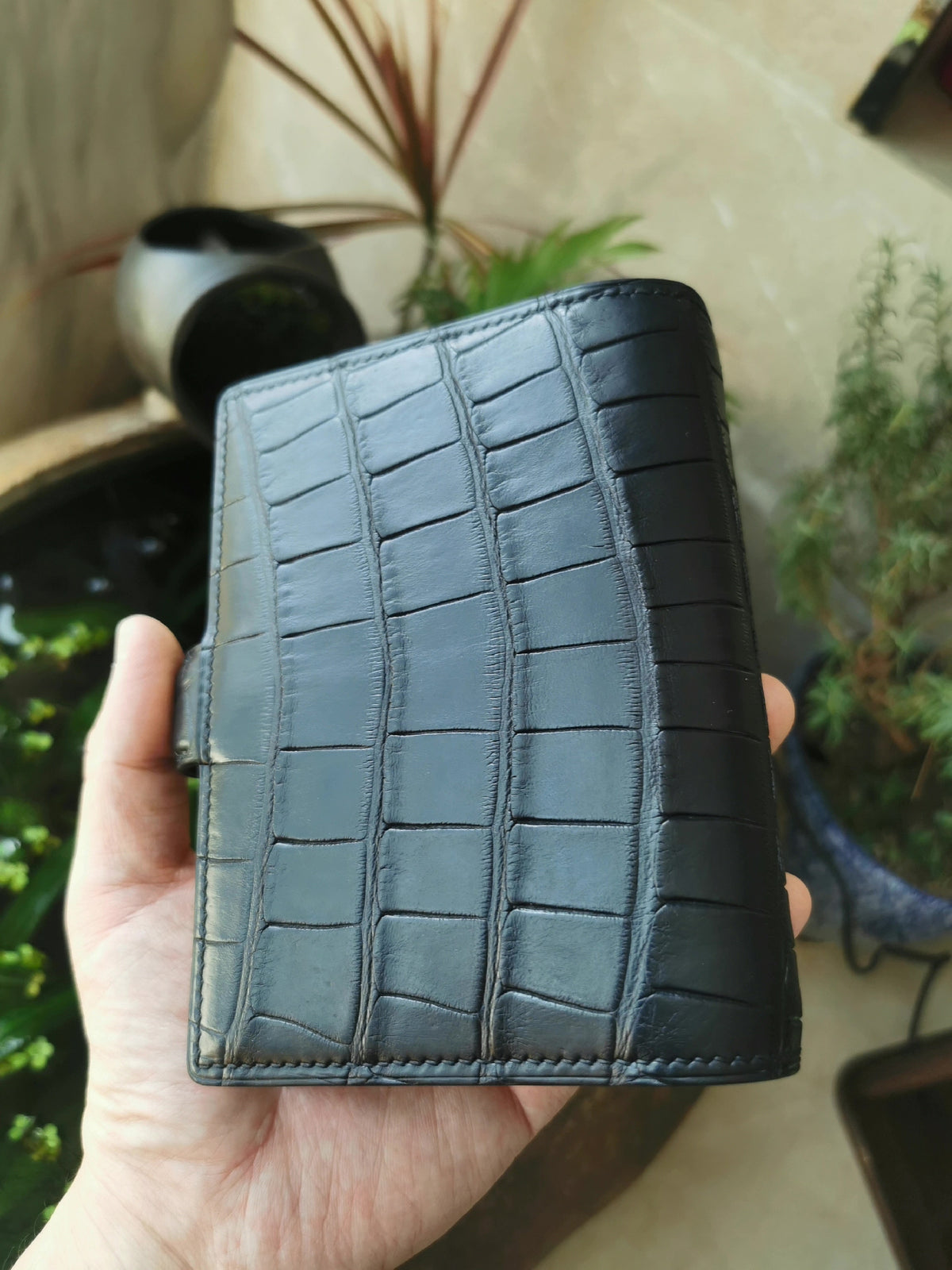 Organiseur A7 cuir de poisson bleu denim