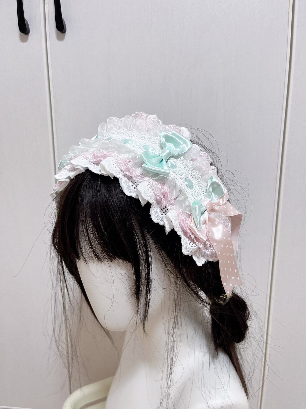 Handmade Lolita Headband Pink Mint Ruffled
