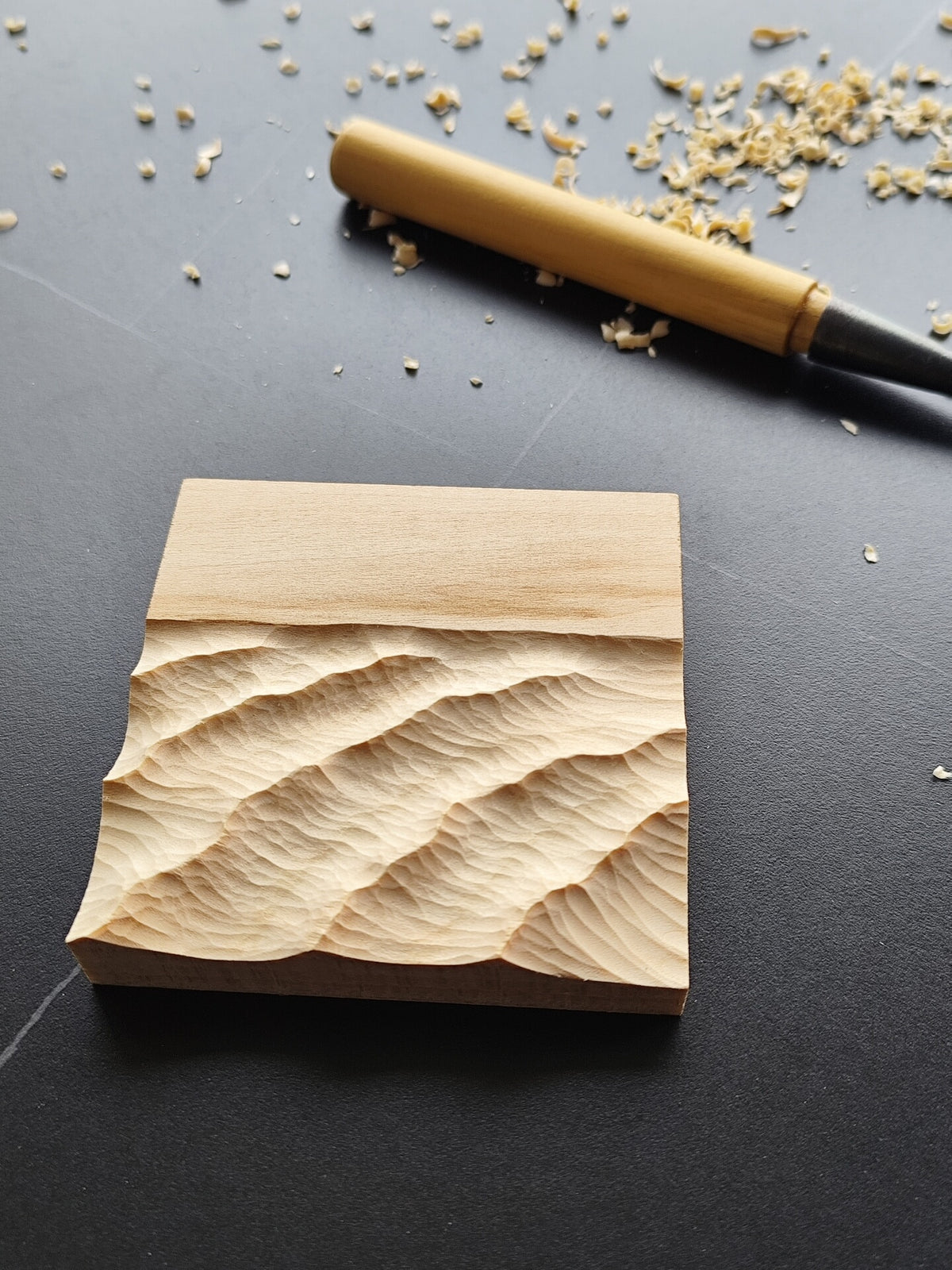 Handcarved Linden Wood Wave Relief Sculpture