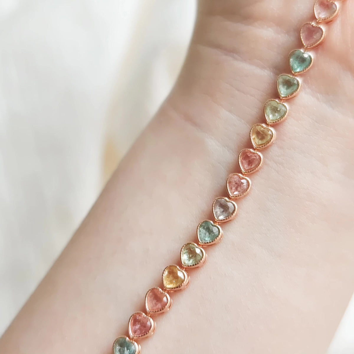 Heart Shaped Tourmaline Bracelet Rose Gold Silver