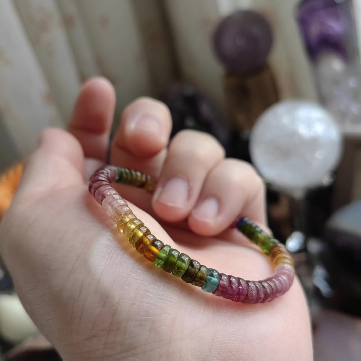 Armband mit natürlichem Regenbogen-Tourmalin-Rondellen