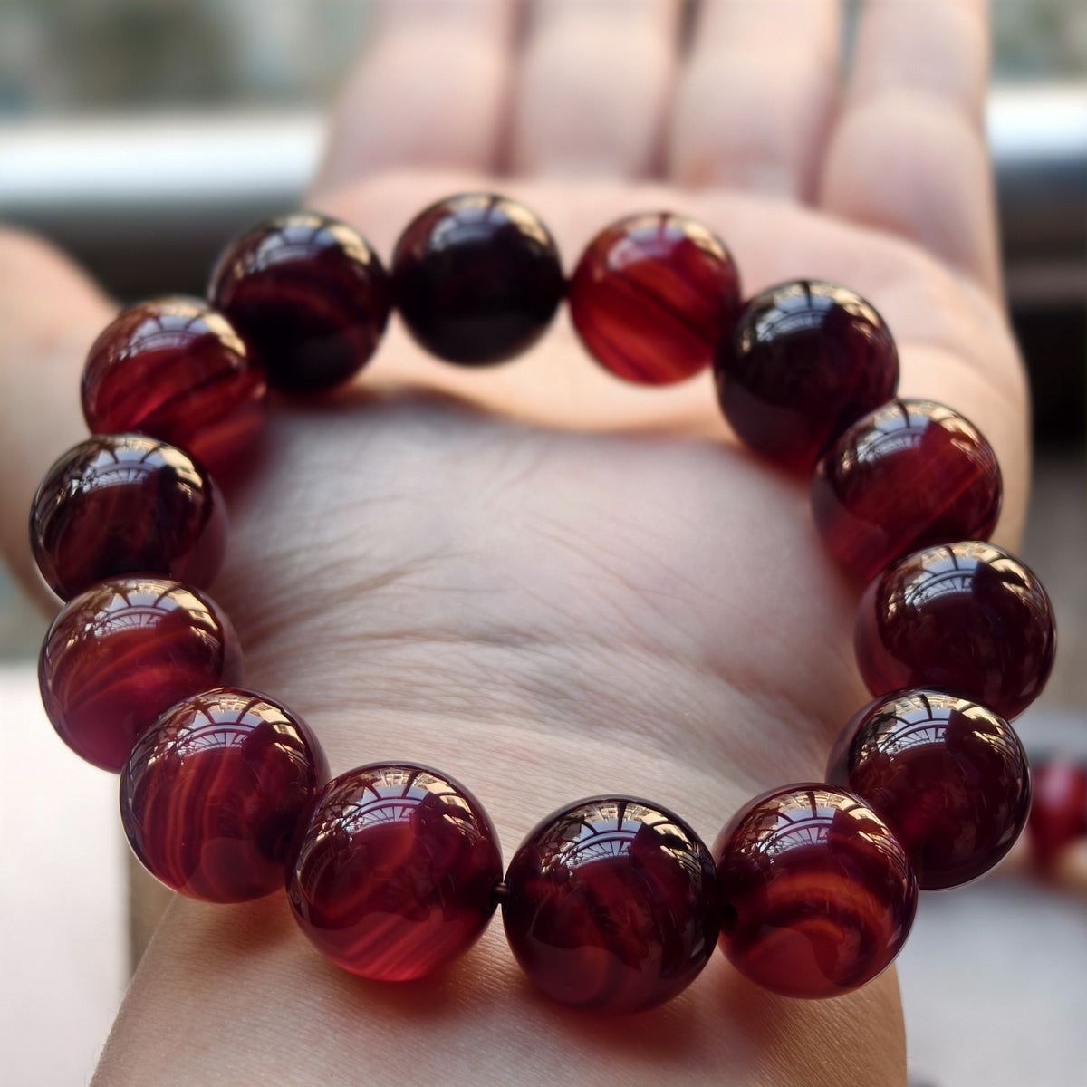 Pulsera de Ágata Bandeada Rojo Vino Profundo