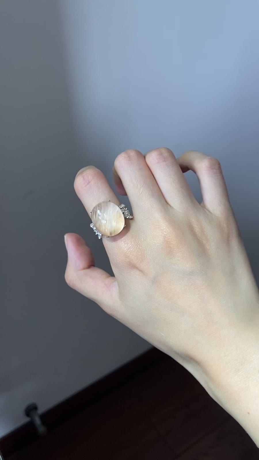 Orange Rabbit Hair Crystal Ring S925 Zilver