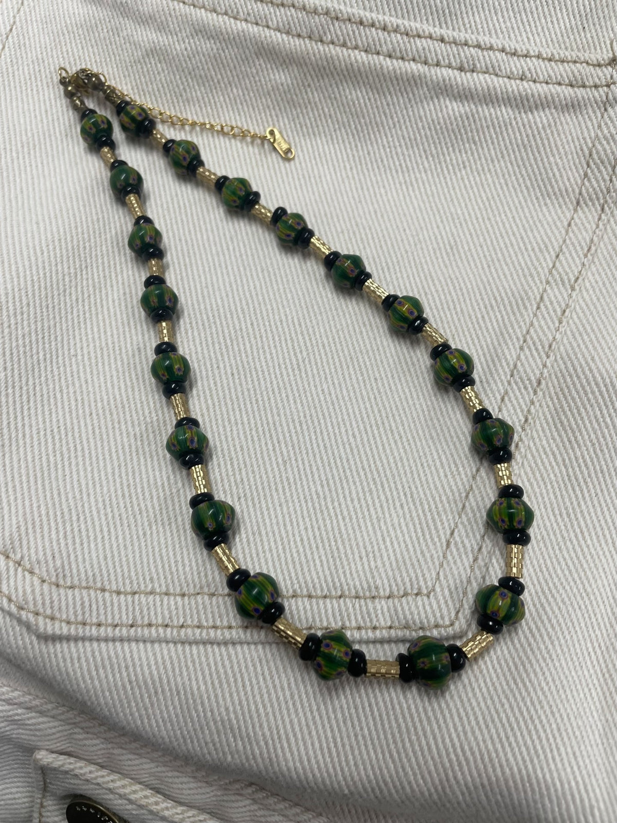 Groene kattenoog glaskralen ketting