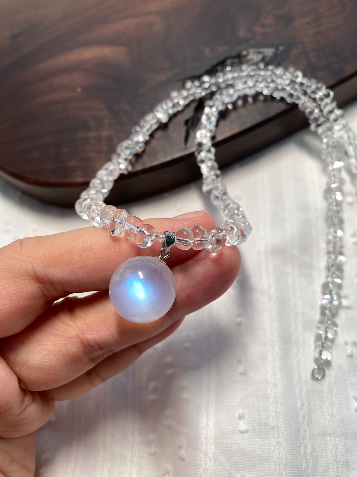 White Quartz Blue Moonstone Necklace