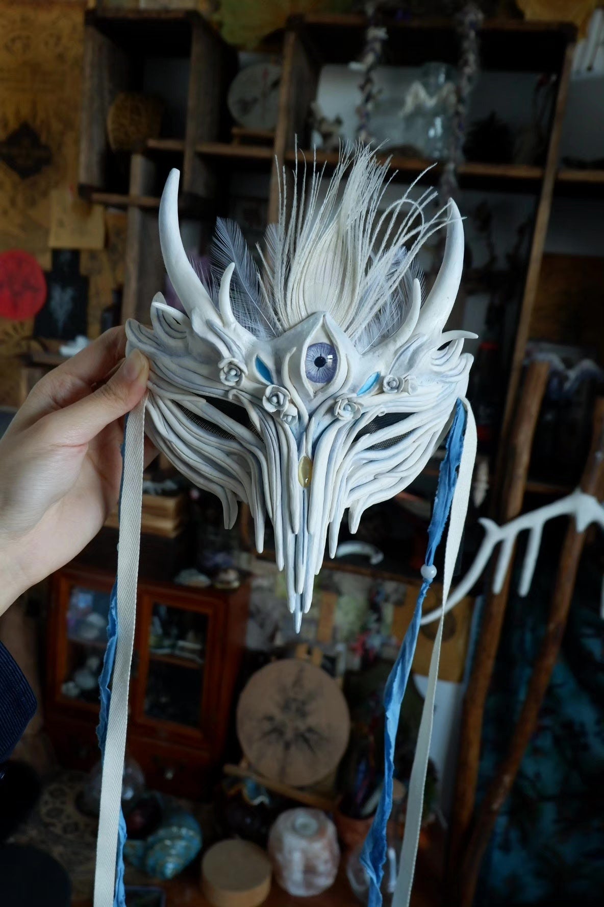 White Dragon Handcrafted Mask Chinese Style Prop