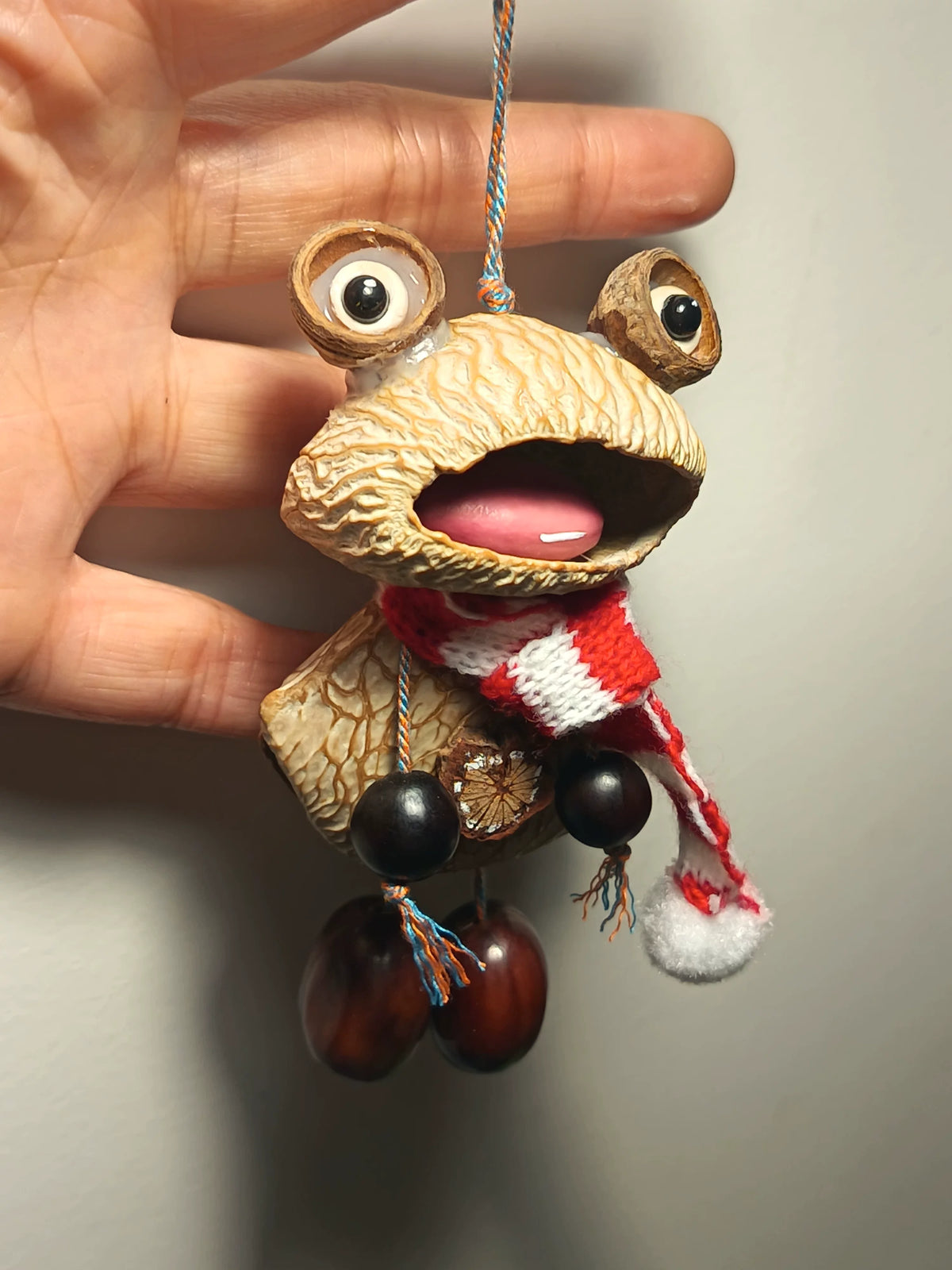 Handmade Walnut Shell Frog Pendant