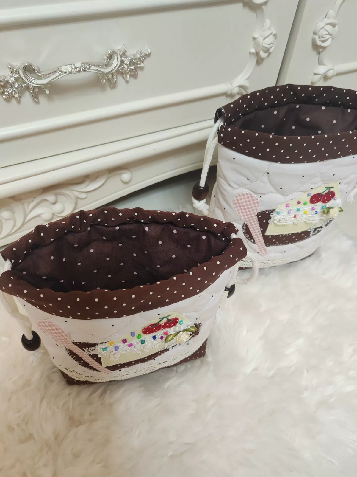 Handmade Cake Slice Drawstring Storage Pouch